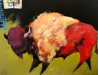 Red Buffalo by Oklahoma Artist Bert Seabourn (1931-2022)